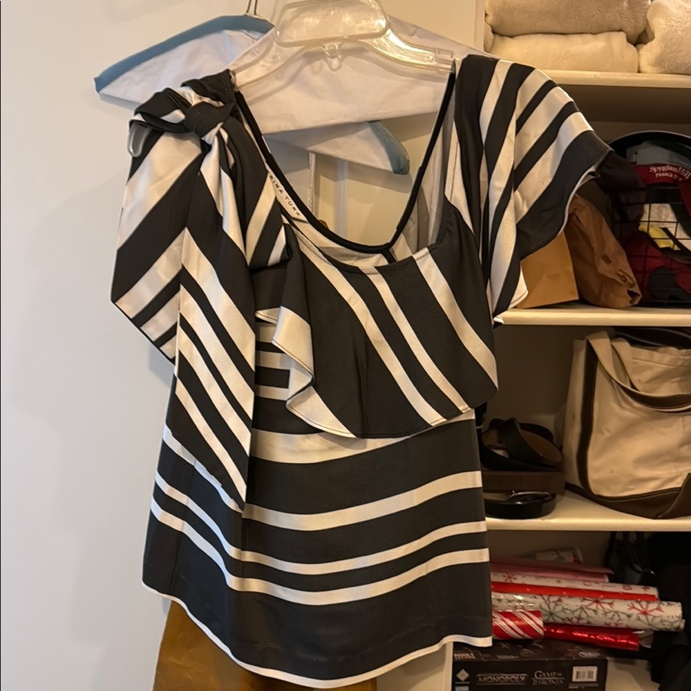 Black and White Striped Women's Top